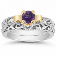 1/2 Carat Art Deco Amethyst Bridal Ring Set