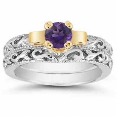 1/2 Carat Art Deco Amethyst Bridal Ring Set -  - EGR1434AMSET