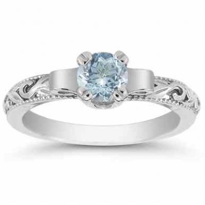 1/2 Carat Art Deco Aquamarine Engagement Ring, 14K White Gold -  - EGR1434AQW