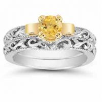 1/2 Carat Art Deco Citrine Bridal Ring Set