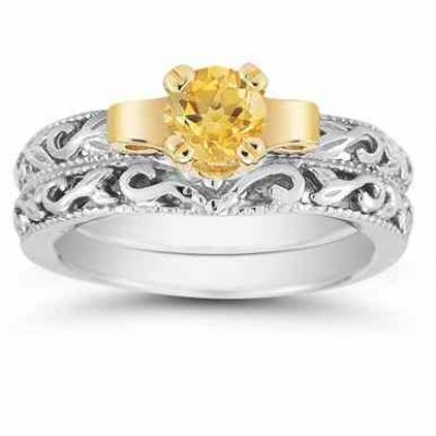 1/2 Carat Art Deco Citrine Bridal Ring Set -  - EGR1434CTSET