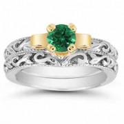 1/2 Carat Art Deco Emerald Bridal Ring Set