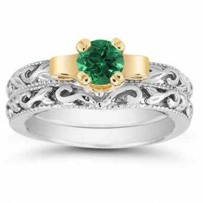 1/2 Carat Art Deco Emerald Bridal Ring Set -  - EGR1434EMSET