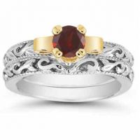 1/2 Carat Art Deco Garnet Bridal Ring Set