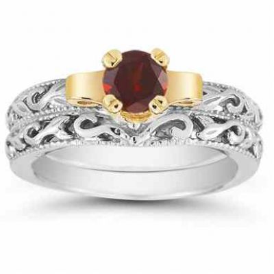 1/2 Carat Art Deco Garnet Bridal Ring Set -  - EGR1434GTSET