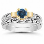 1/2 Carat Art Deco London Blue Topaz Bridal Ring Set