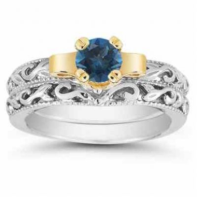1/2 Carat Art Deco London Blue Topaz Bridal Ring Set -  - EGR1434LBTSET