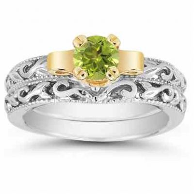 1/2 Carat Art Deco Peridot Bridal Ring Set -  - EGR1434PDSET