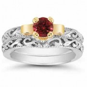 1/2 Carat Art Deco Ruby Bridal Ring Set