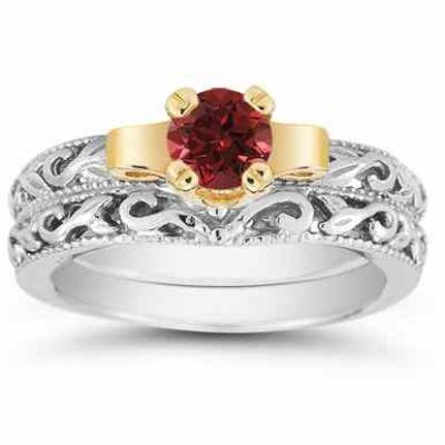 1/2 Carat Art Deco Ruby Bridal Ring Set -  - EGR1434RBSET