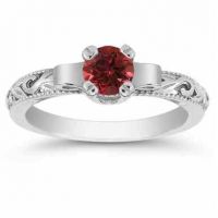 Art Deco Ruby Engagement Ring, 14K White Gold