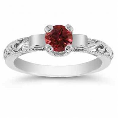 Art Deco Ruby Engagement Ring, 14K White Gold -  - EGR1434RBW