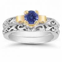 1/2 Carat Art Deco Sapphire Bridal Ring Set