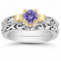 1/2 Carat Art Deco Tanzanite Bridal Ring Set