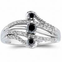 1/2 Carat Black and White Diamond Ring, 10K White Gold