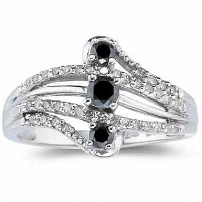 1/2 Carat Black and White Diamond Ring, 10K White Gold -  - RGF8057BD