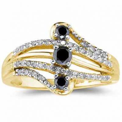 1/2 Carat Black and White Diamond Ring, 10K Yellow Gold -  - RGF8085BD