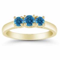 1/2 Carat Blue Diamond Three Stone Ring, 14K Gold