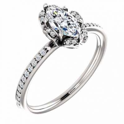 1/2 Carat Center Floral Marquise Diamond Engagement Ring -  - STLRG-121997MQD50