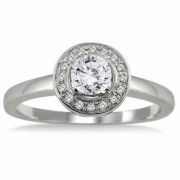 1/2 Carat Diamond Halo Engagement Ring, 10K White Gold
