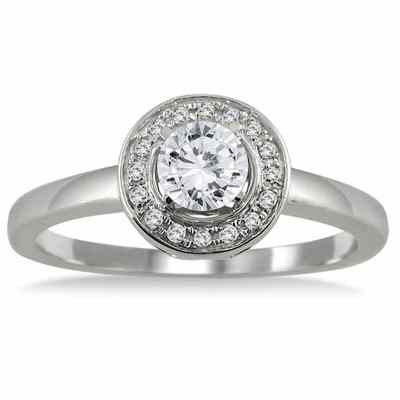 1/2 Carat Diamond Halo Engagement Ring, 10K White Gold -  - RGF50619