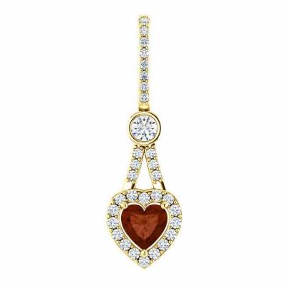 1/2 Carat Diamond Halo Heart Shaped Garnet Pendant, 14K Yellow Gold -  - STLPD-86094GTY