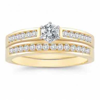 1/2 Carat Diamond Wedding Ring Set, 14K Yellow Gold -  - SHR-S14-19