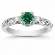 1/2 Carat Emerald Art Deco Engagement Ring in Sterling Silver