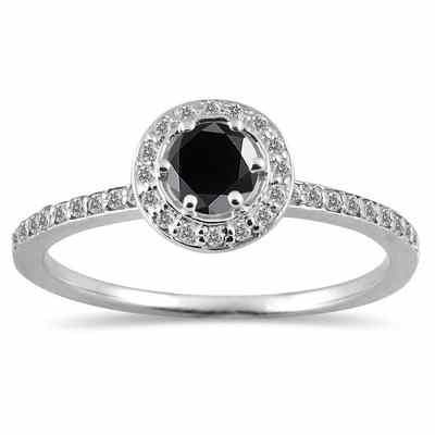1/2 Carat Halo Black and White Diamond Ring in 14K White Gold -  - RGF12690BK