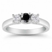 1/2 Carat Three Stone Black and White Diamond Ring, 14K White Gold