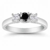 1/2 Carat Three Stone Black and White Diamond Ring, 14K White Gold