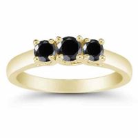 1/2 Carat Three Stone Black Diamond Ring, 14K Gold