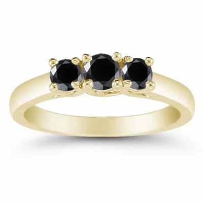 1/2 Carat Three Stone Black Diamond Ring, 14K Gold -  - AOGRG-608BLKY
