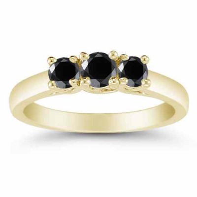 1/2 Carat Three Stone Black Diamond Ring, 14K Gold - - AOGRG-608BLKY 1/2 Carat Three Stone Black Diamond Ring, 14K Gold - - AOGRG-608BLKY