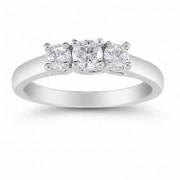 1/2 Carat Three Stone Diamond Ring, 14K White Gold