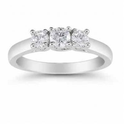 1/2 Carat Three Stone Diamond Ring, 14K White Gold -  - AOGDR-608W