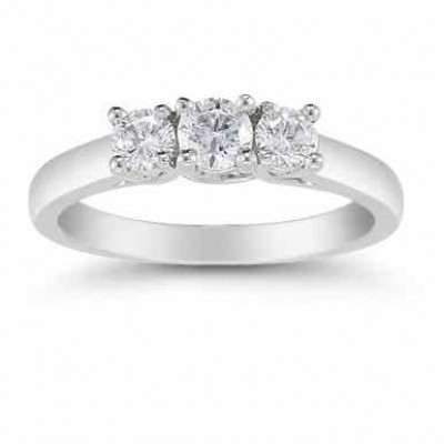 1/2 Carat Three Stone Diamond Ring, 14K White Gold - - AOGDR-608W 1/2 Carat Three Stone Diamond Ring, 14K White Gold - - AOGDR-608W