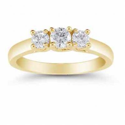 1/2 Carat Three Stone Diamond Ring, 14K Yellow Gold -  - AOGDR-608Y