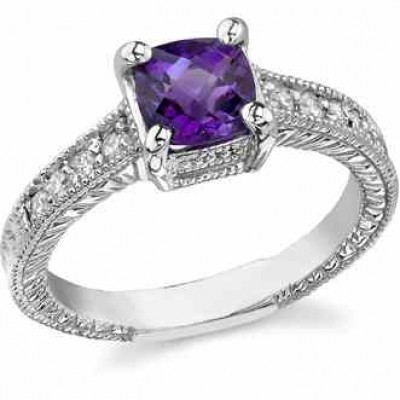 1.25 Carat Cushion-Cut Amethyst Ring in Sterling Silver - - AMRG-1SS 1.25 Carat Cushion-Cut Amethyst Ring in Sterling Silver - - AMRG-1SS