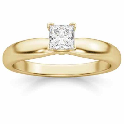 1/3 Carat Princess Cut Diamond Solitaire Ring, 14K Gold -  - DSR4-033