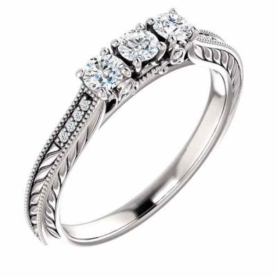 1/3 Carat Three Stone Diamond Design Engagement Ring -  - STLRG-123342-B