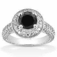 1.31 Carat Black and White Diamond Antique Halo Engagement Ring