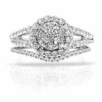 1.35 Carat Halo Illusion-Set Diamond Bridal Engagement Ring Set White