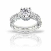 1.35 Carat Pave Diamond Bridal Illusion-Setting Engagement Ring Set