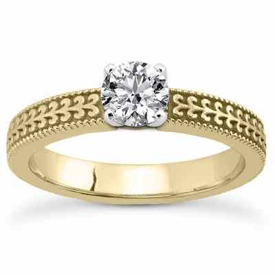 CZ Filigree Engagement Ring in 14K Yellow Gold -  - US-ENS3601Y-CZ