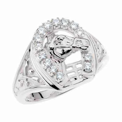 1/4 Carat Men s Diamond Horseshoe Ring with Horse in White Gold -  - STLRG-9229W-HA