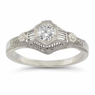 Platinum 1/4 Carat Vintage Floral Diamond Engagement Ring -  - HGO-R125-PL