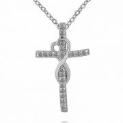1/5 Carat Diamond Infinity Heart Cross Necklace, 10K White Gold