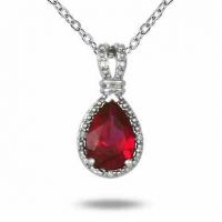 1.50 Carat Created Ruby and Diamond Pendant in .925 Sterling Silver