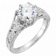 White Sapphire and Diamond Paisley Pattern Engagement Ring